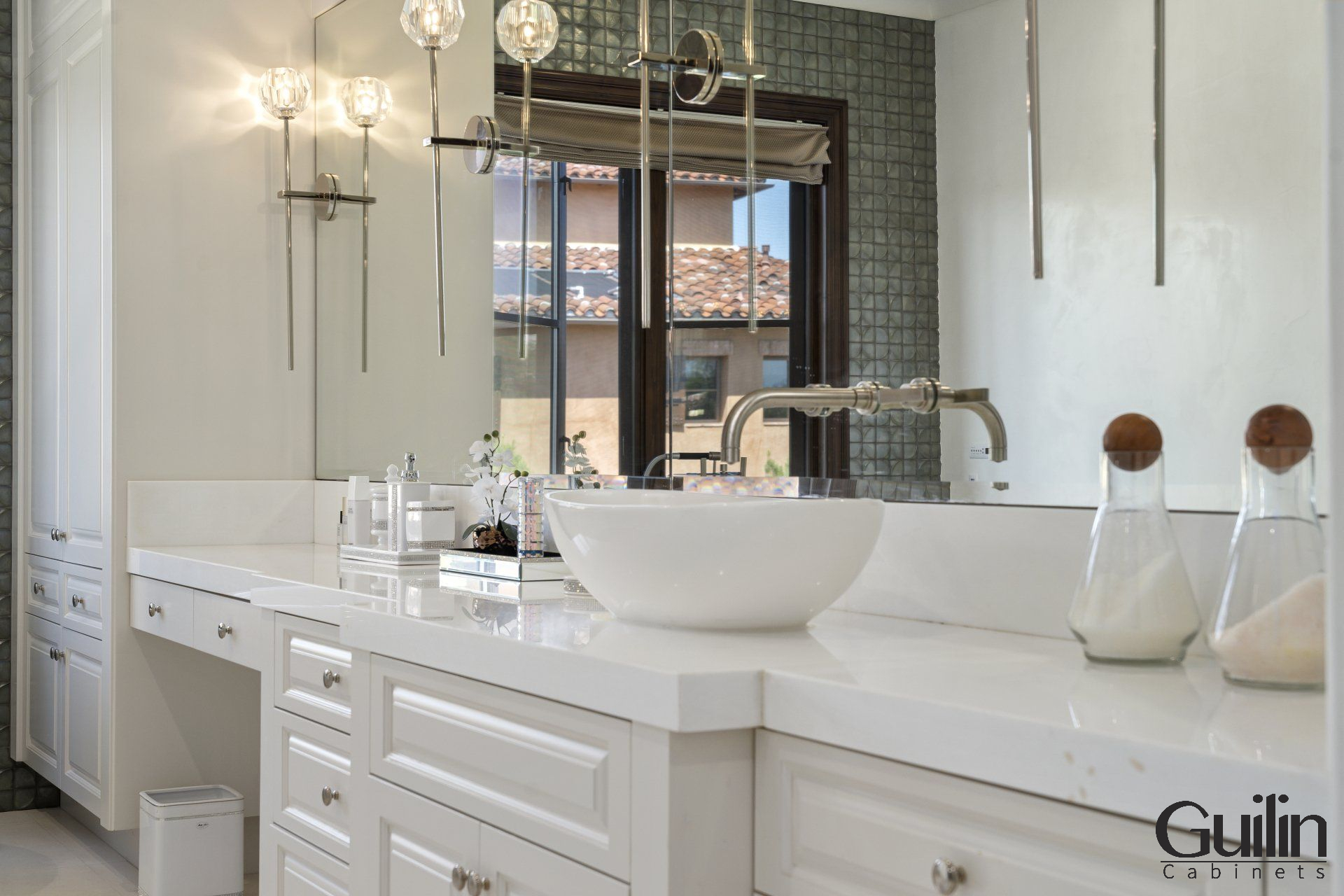 Elegant Master Bathroom With Custom Vanity Remodel in Orange County by Guilin Cabinets