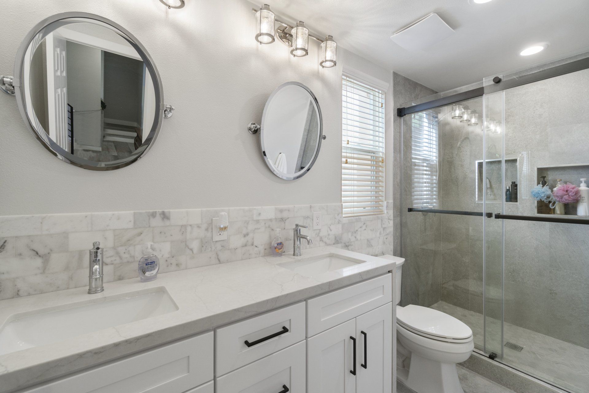 Neutral Bright Hallway Bathroom Remodel in Orange County Mission Viejo CA