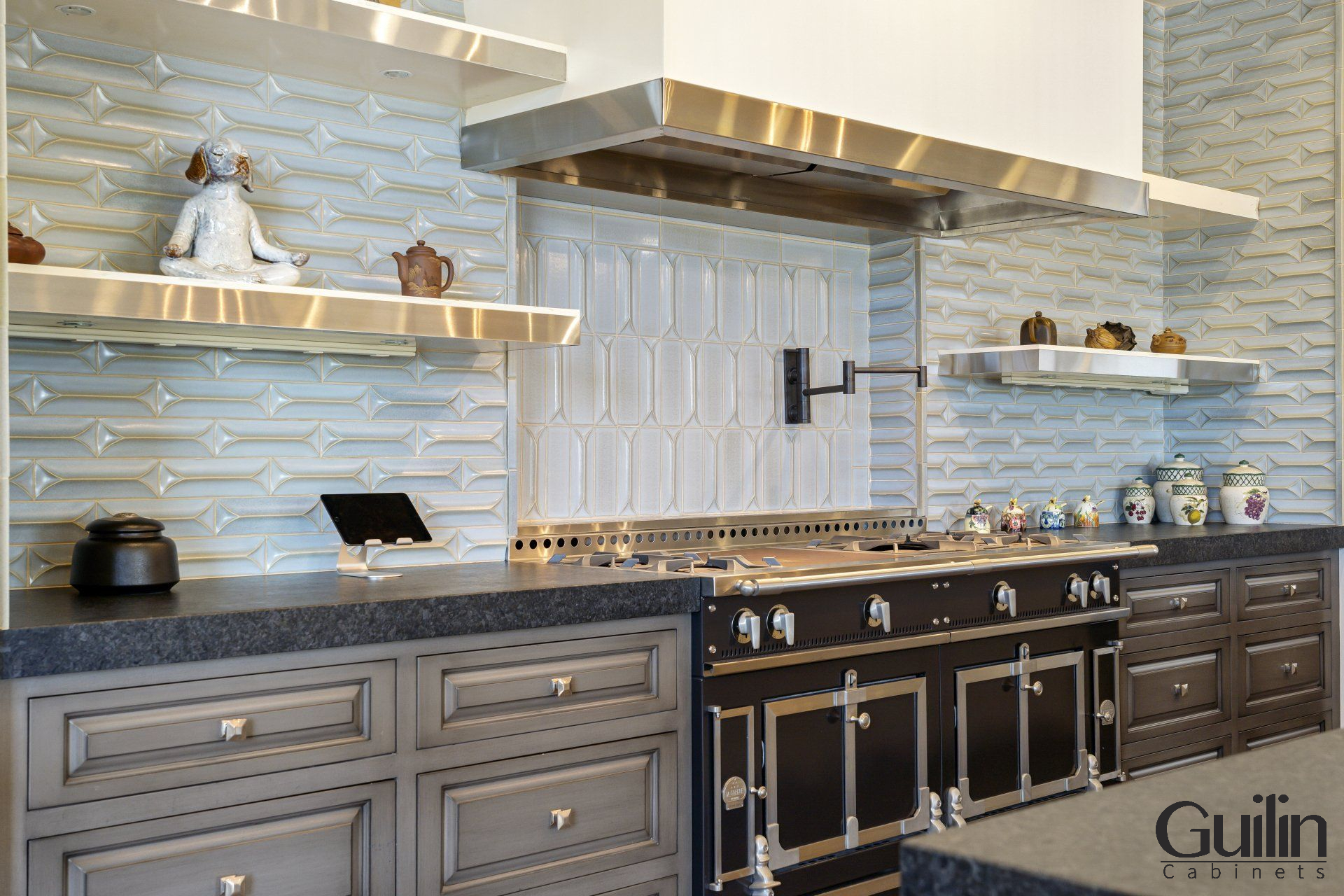 Open shelving not only adds functionality to your kitchen, but it also makes it more beautiful and unique by letting you display your favorite items.