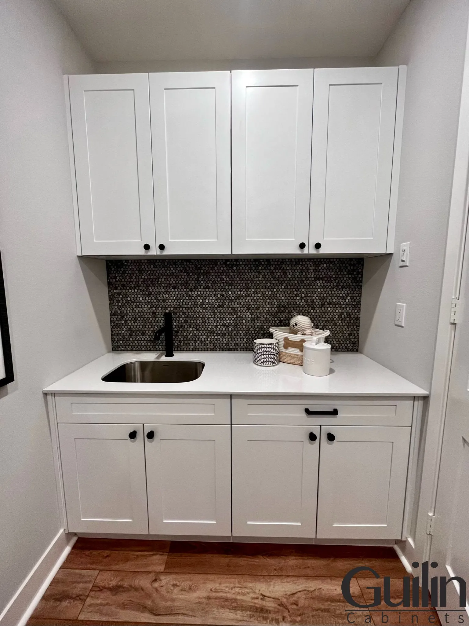 White Walk In Bathroom Cabinets With Shaker Drawer Fronts 1