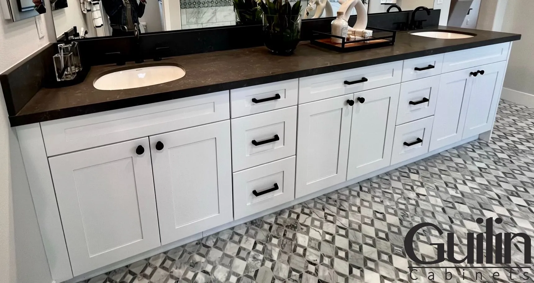 White Walk in Bathroom Cabinets with Shaker Drawer Fronts 3