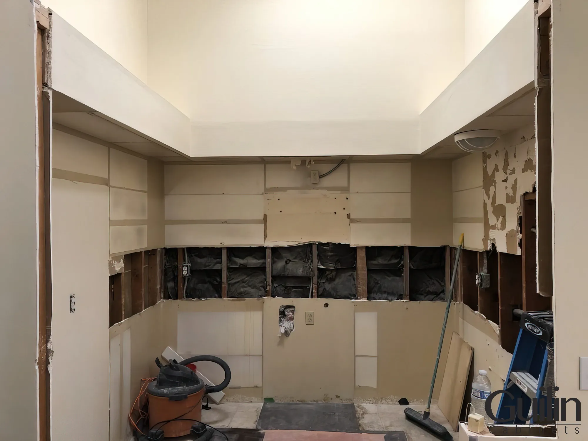 emoving Old kitchen structures, cabinets, and countertops, Removing Old Appliances, Demolishing Walls, and Removing Flooring... takes 1 to 2 weeks.