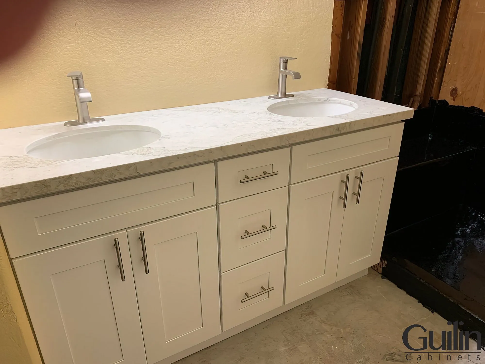 Custom Vanity Cabinets With Quartz Countertops We Installed In Aliso Viejo, CA
