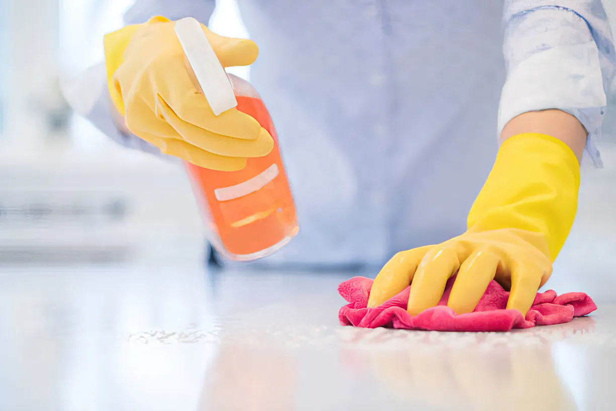 Use a gentle cleaner and a soft cloth to wipe down the surface regularly, and avoid using harsh chemicals or abrasive scrubbers that can damage the surface.