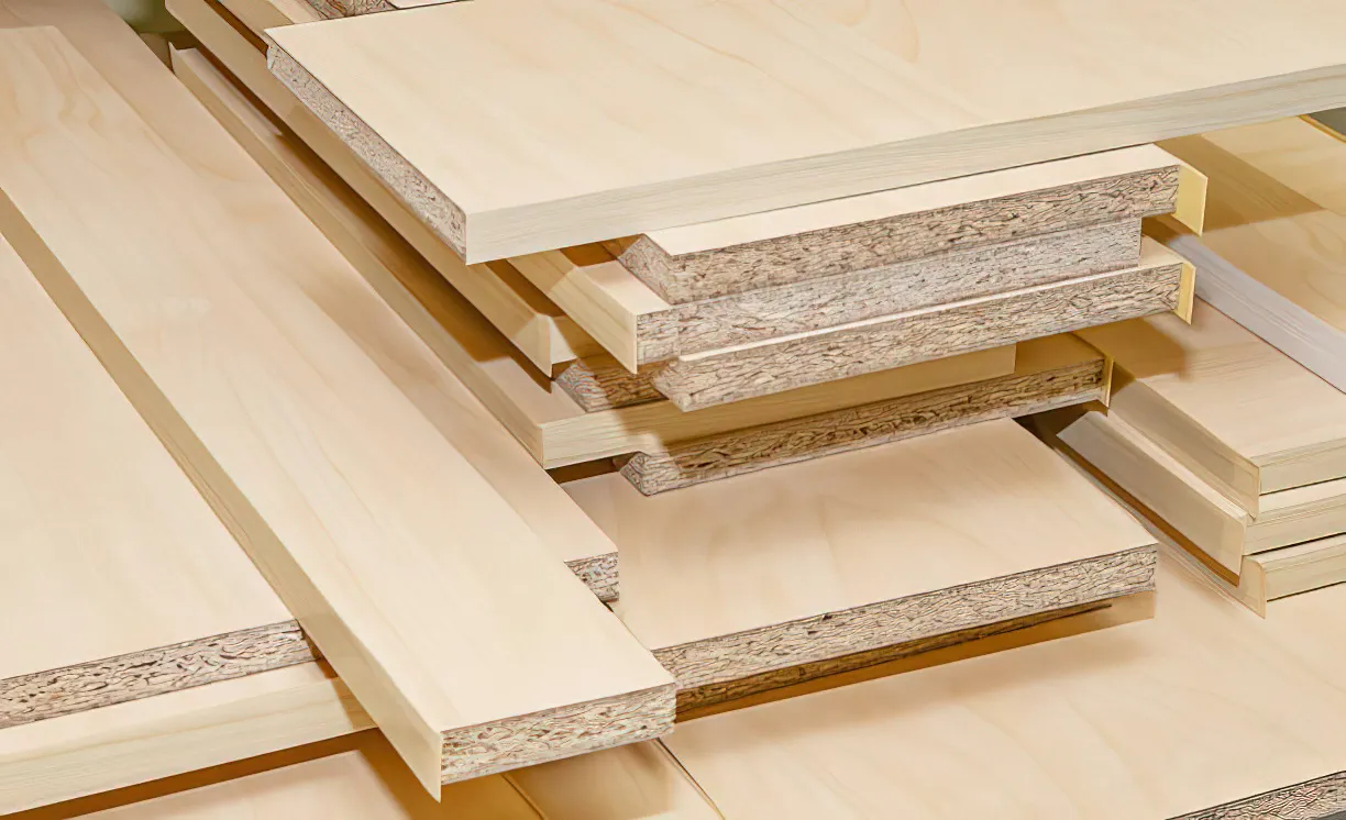 Particle board is a type of composite wood product made from wood chips, sawdust, wood shavings, and other wood products that are glued together with a resin under high pressure and heat.