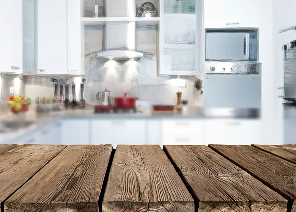 Reclaimed Wood Countertop - Reclaimed wood and Lyptus cabinets are two great examples of solid wood cabinetry that are both safe and sustainable.