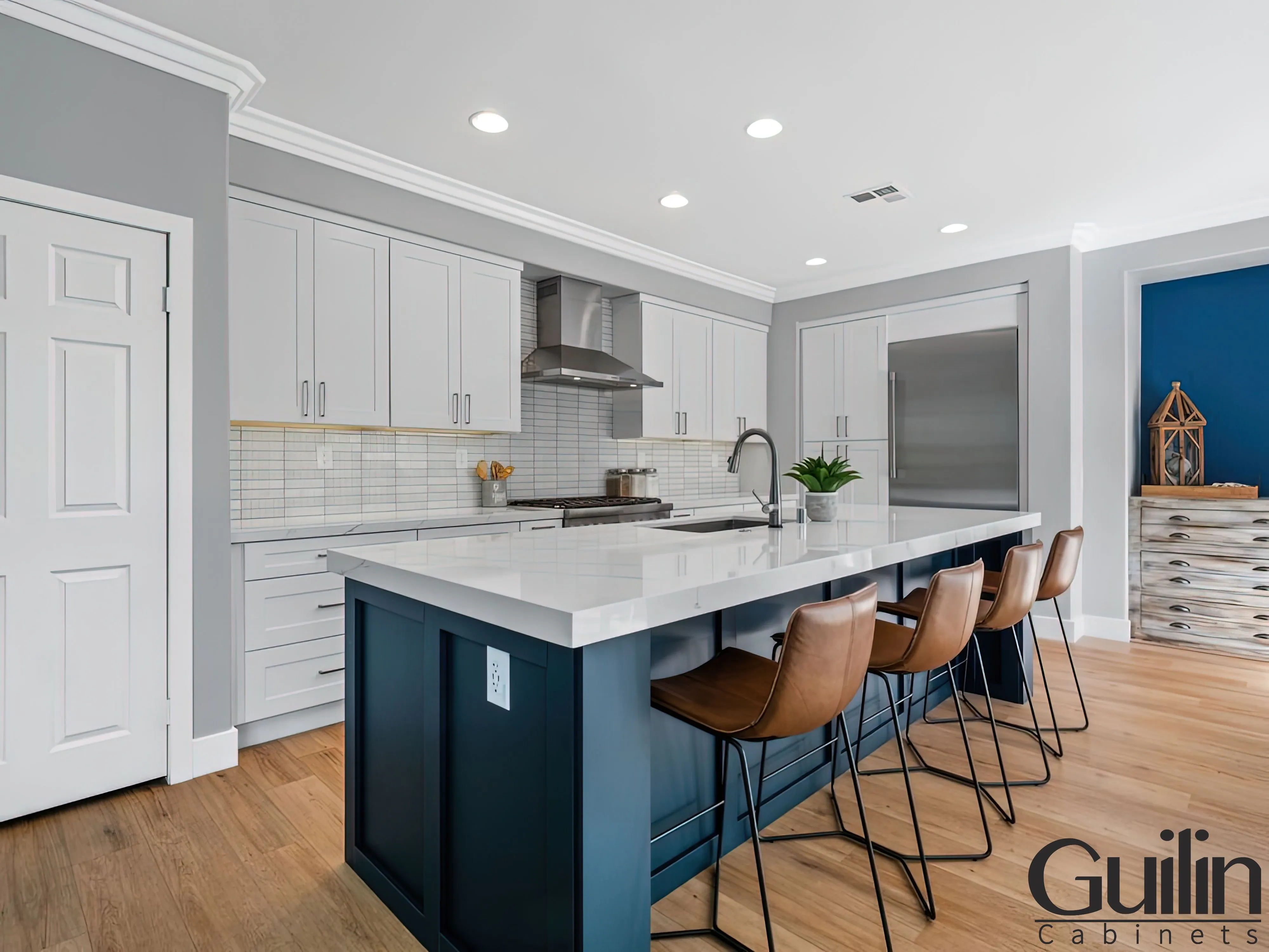 If you have dark cabinets, a lighter-colored countertop like granite or quartz will provide a striking contrast that will add depth and character to your kitchen.