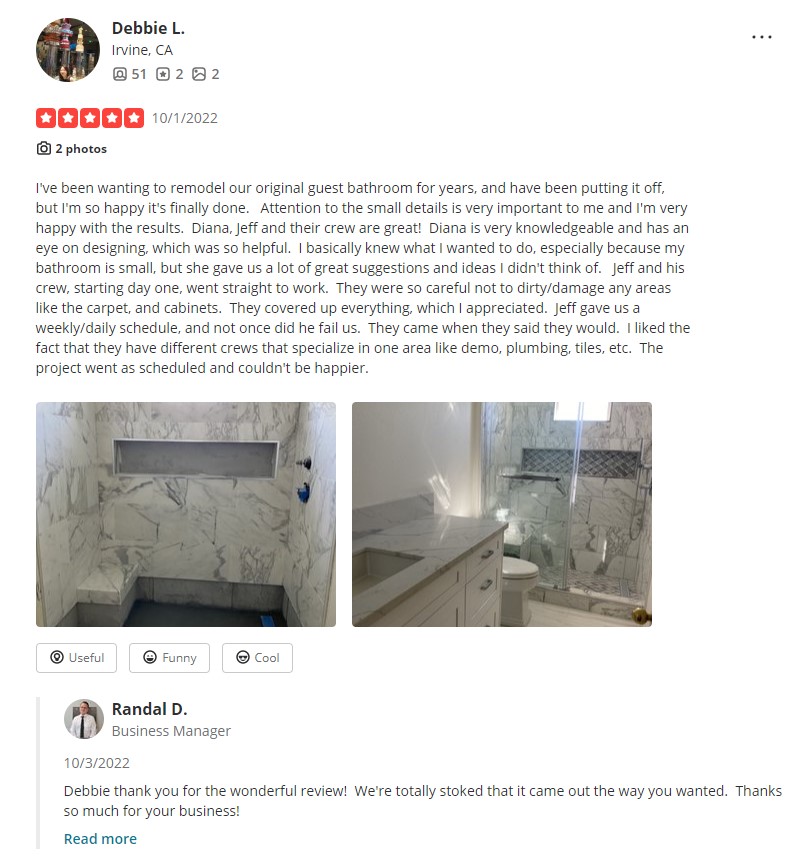 Review 4 Refresh a Old Guest Bathroom in To Beautiful Place in Irvine CA