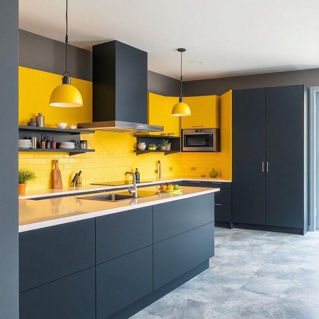 Kitchen Desgin Color Bright Yellow and Charcoal 2