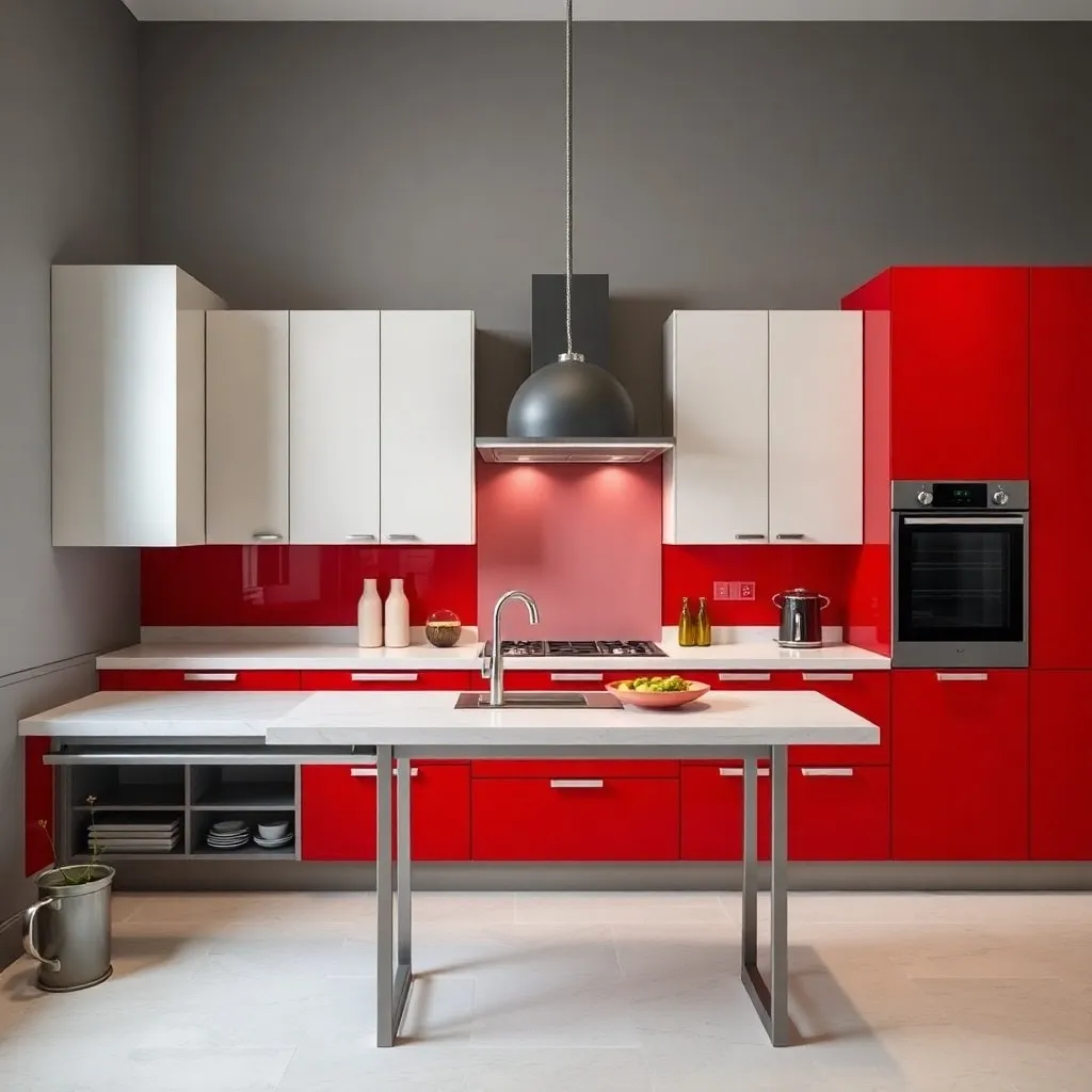 Kitchen Desgin Vibrant Red and Soft Gray 1 2