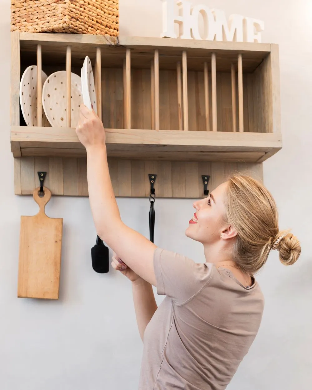 Plate racks are another effective and stylish way to add more cabinetry to your kitchen