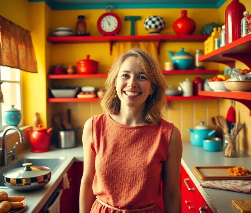 happy family in a vibrant kitchen