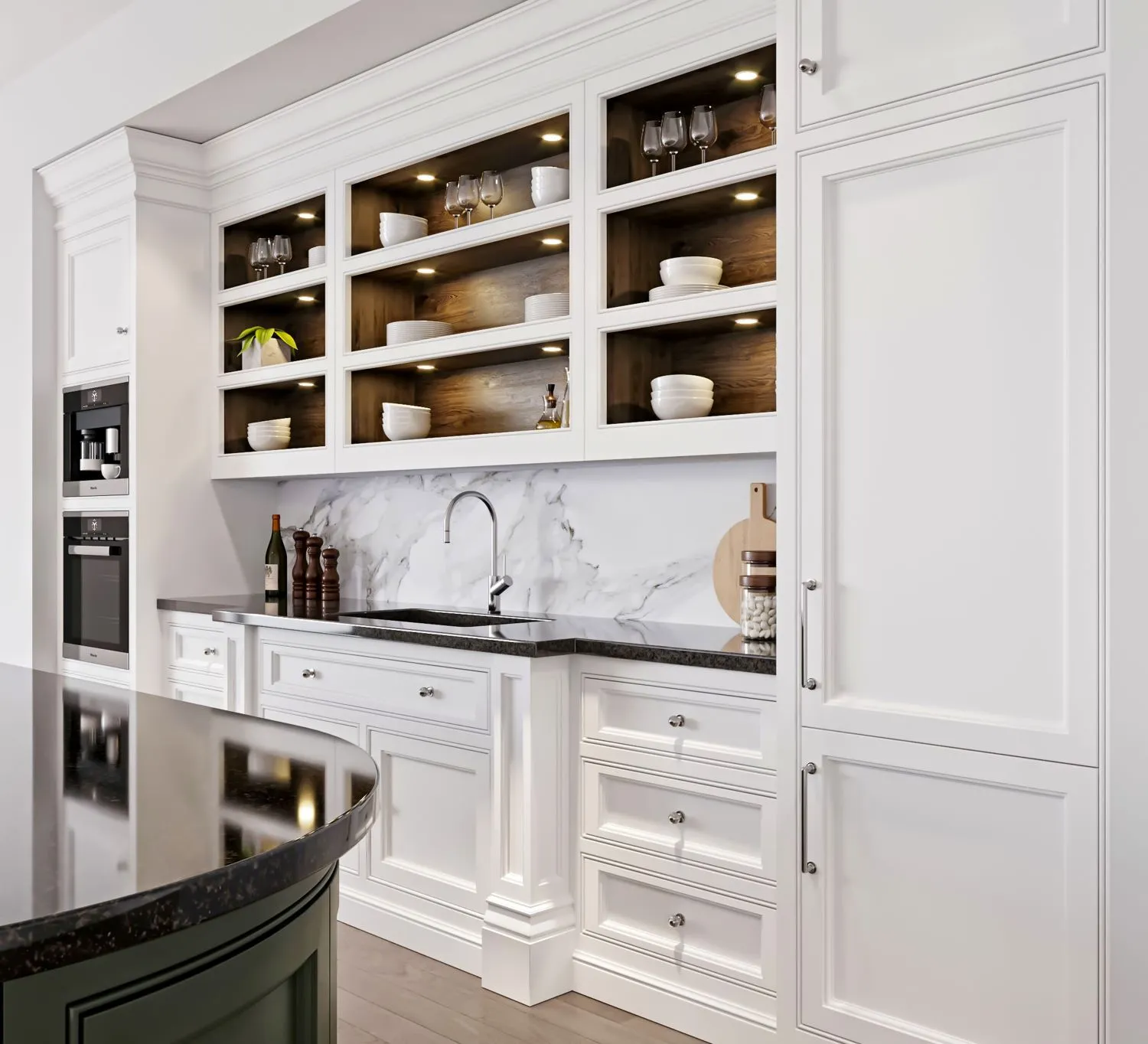 Use Tall Cabinets in the Kitchen help you have extra space to convering your kitchen into open-plan layout