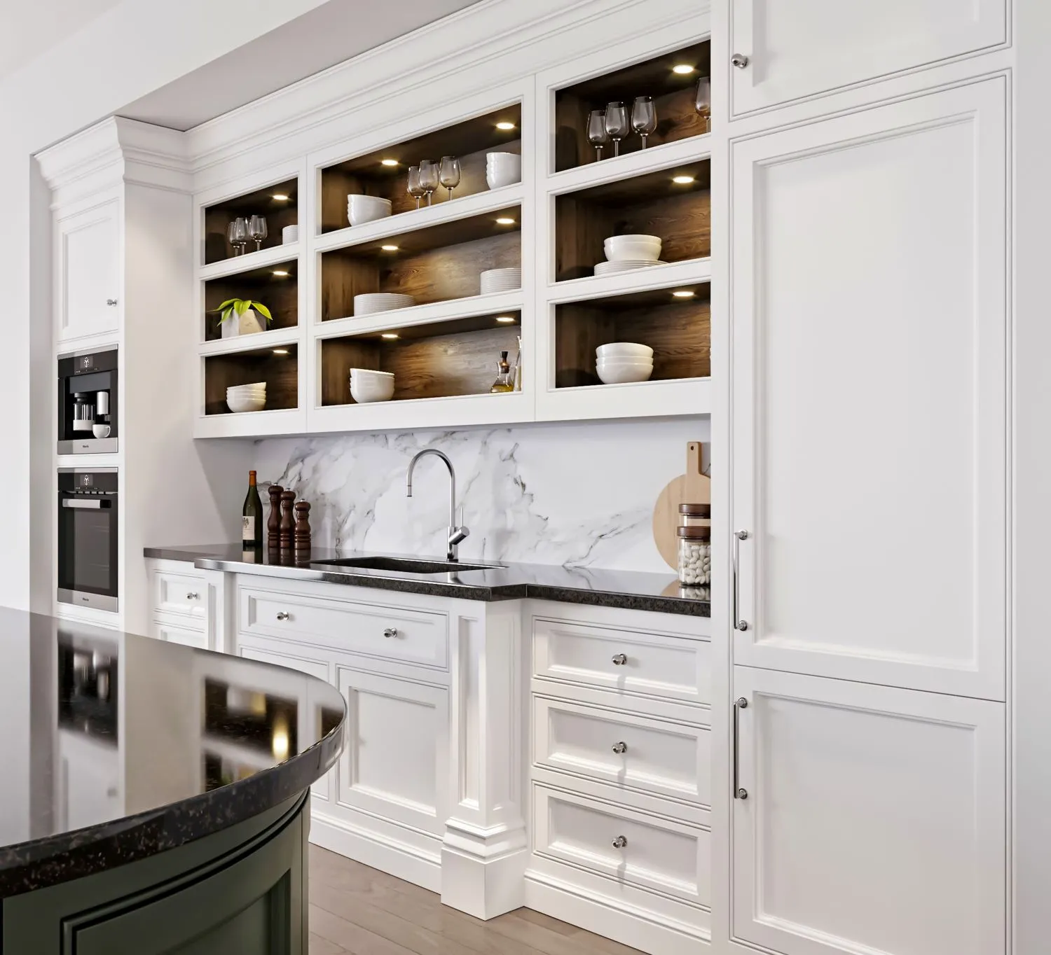 Built-in Tall Cabinet with Shelves and Drawers