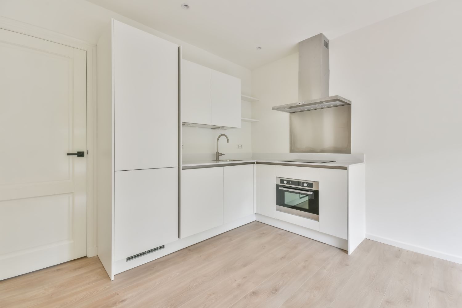 A Small L Kitchen layout with Frameless Cabinets 