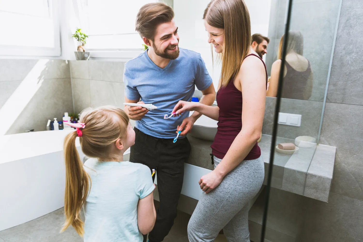 Having two sinks in the bathroom might be convenient for a working couple because it allows them to wash their hands at the same time.