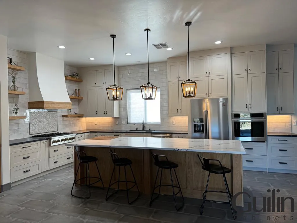 Cozy White Kitchen Remodel With Soild Wood Island Orange County 1