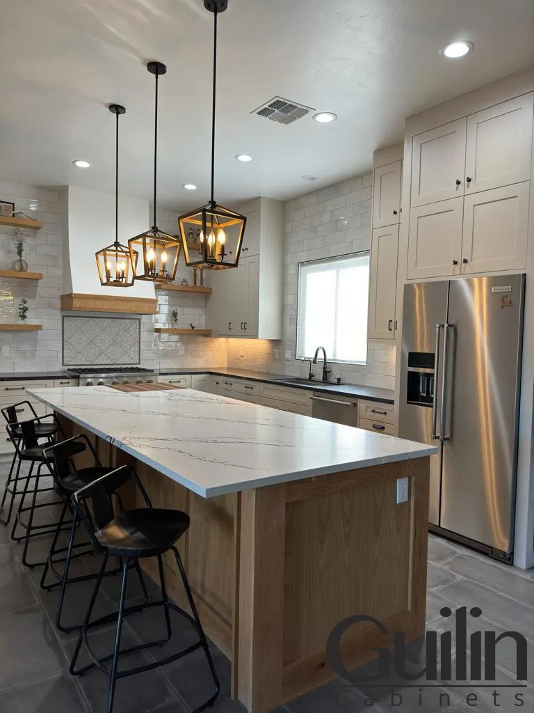 Cozy White Kitchen Remodel With Soild Wood Island Orange County 4 1