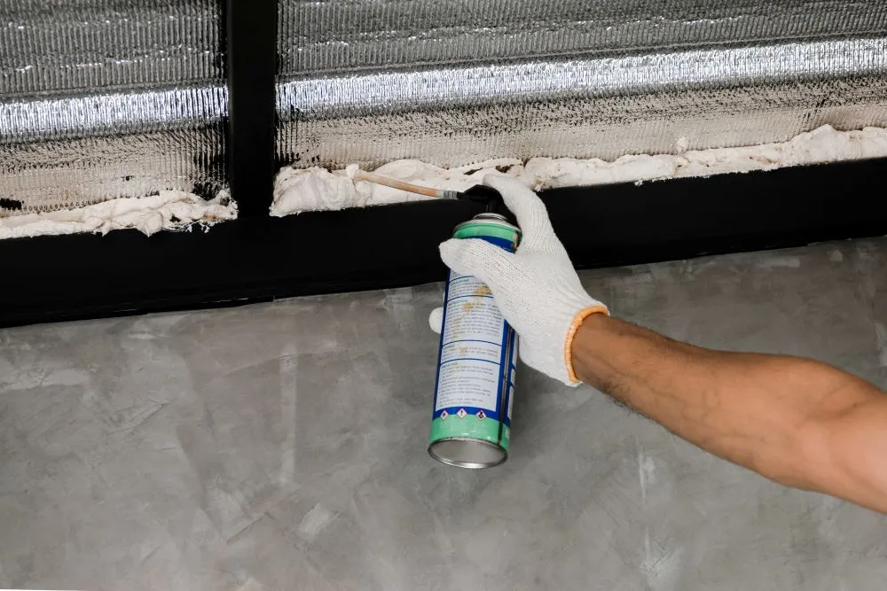 In order to seal crevices, such as those between wall and cabinet surfaces, the "Expanding Foam Solution" is used. This sealant is formulated using polyurethane.