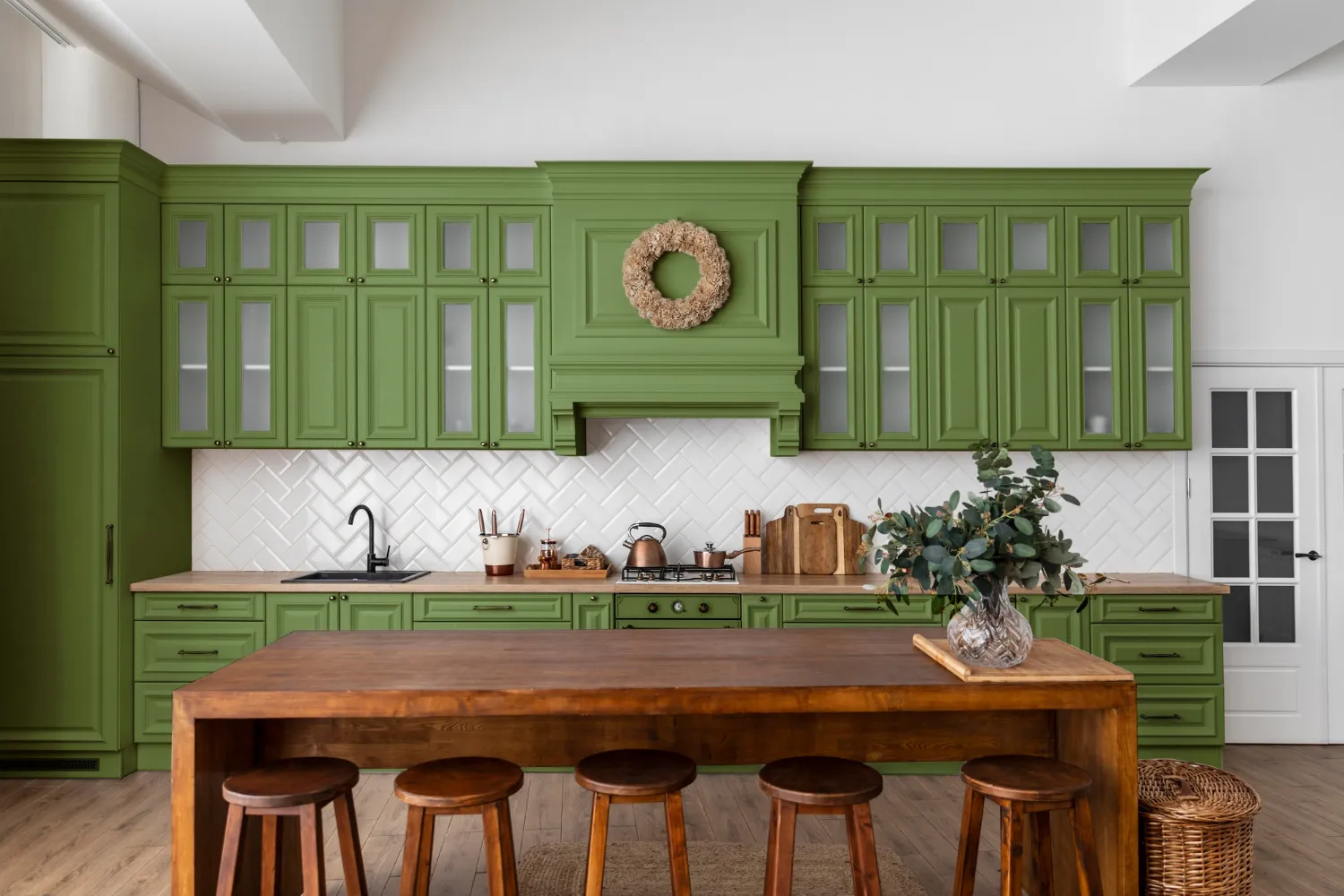 Beautiful Green Farm House Kitchen Style Idea Design -