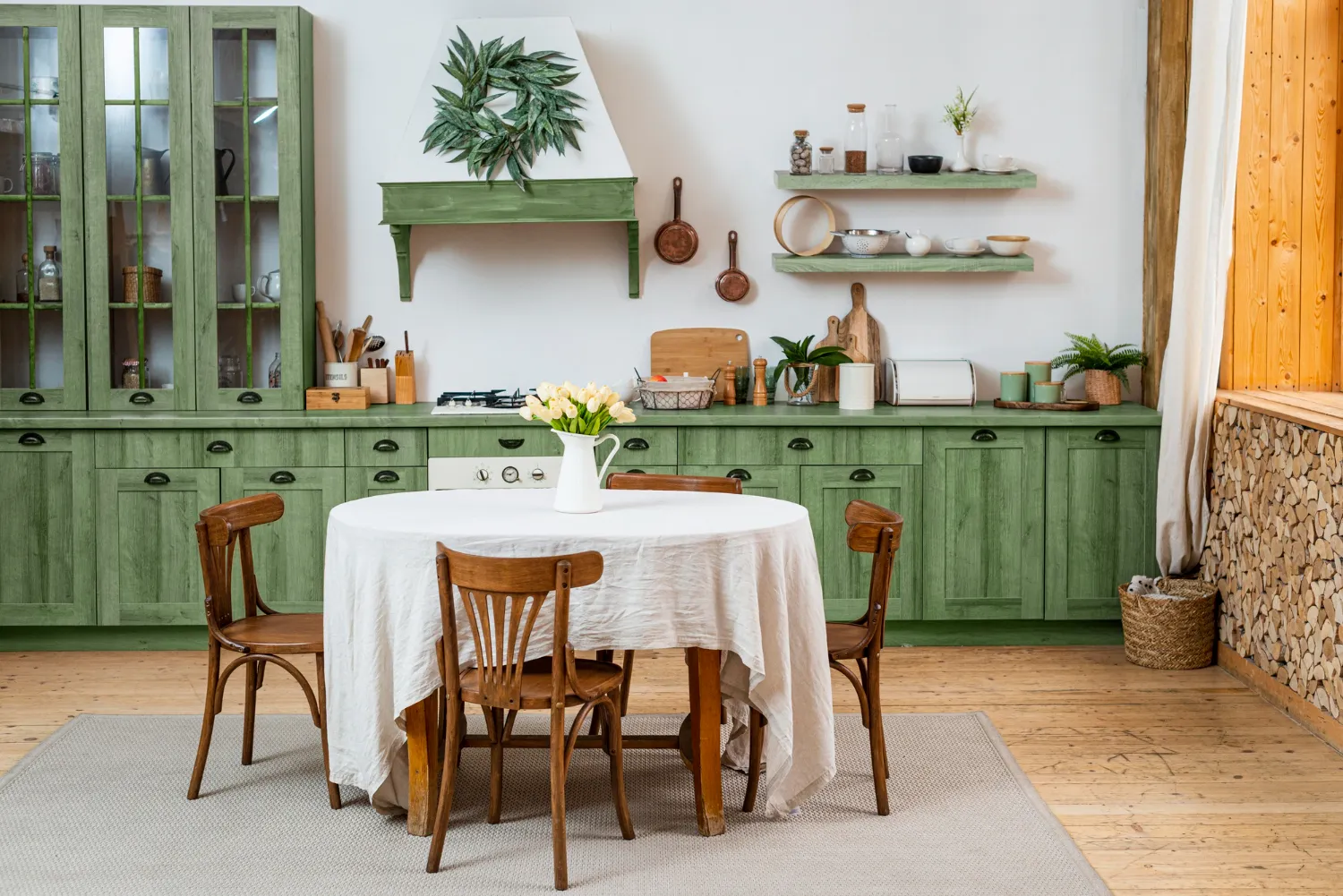 beautiful green farm house kitchen style idea design