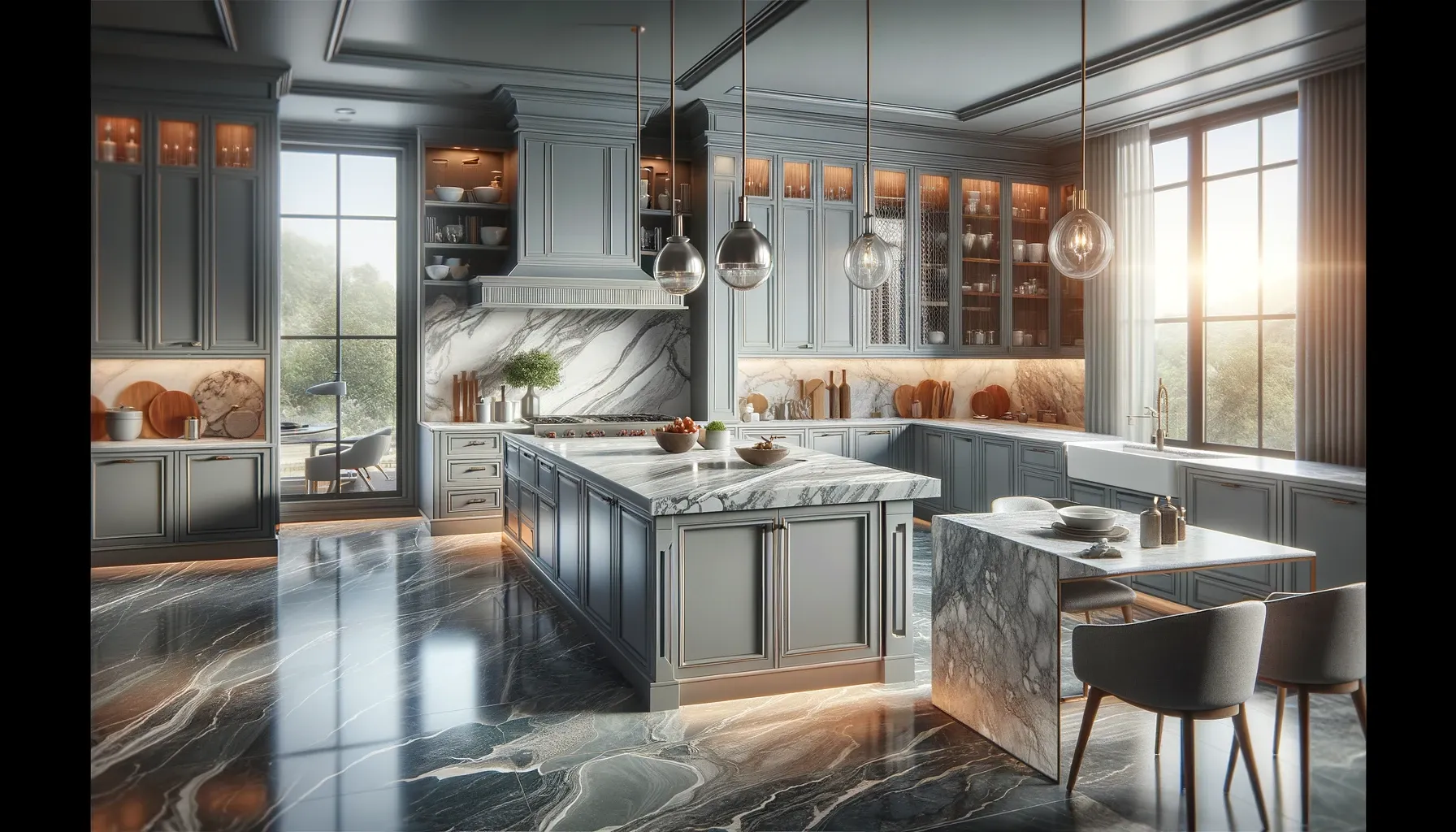 Even though all-gray kitchen cabinets are becoming less popular, a monochromatic look can still result in a unified and flexible kitchen layout.