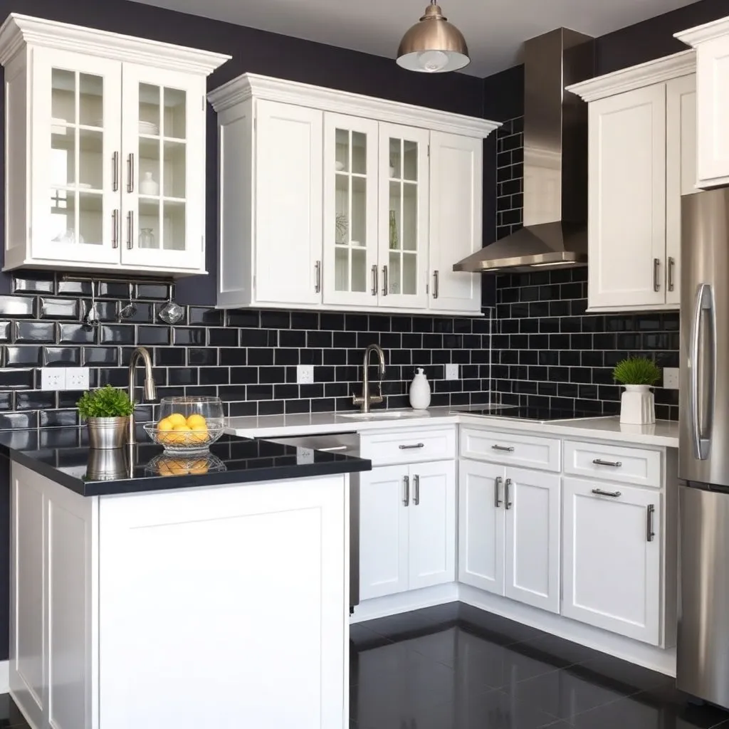 White Cabinets with Black Tile 1