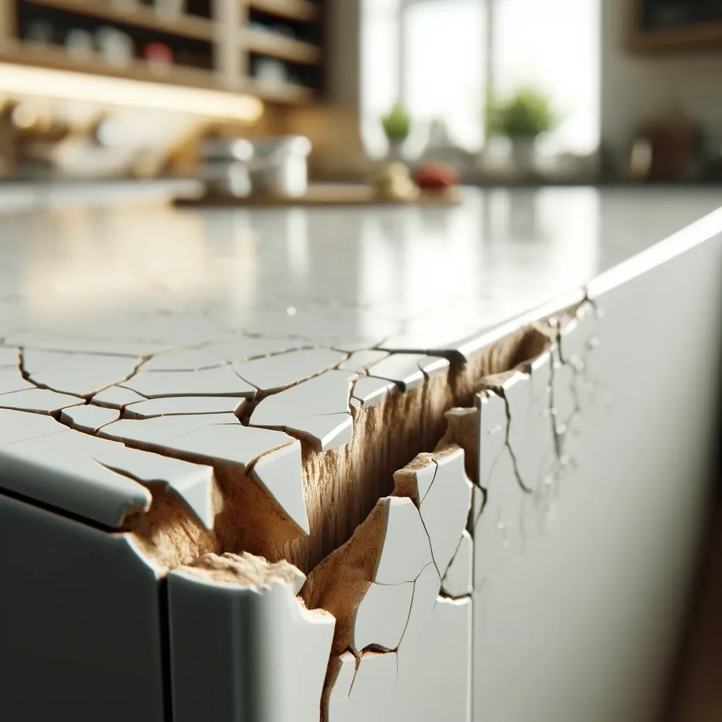 Surfaces such as chipping and peeling can appear on countertops after prolonged use, particularly in high-traffic areas and around edges.