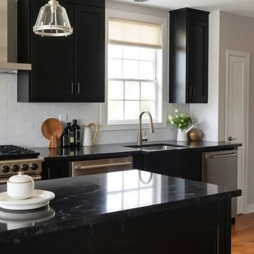 The Countertops For Kitchen With Black Cabinets Black Granite or Soapstone 1
