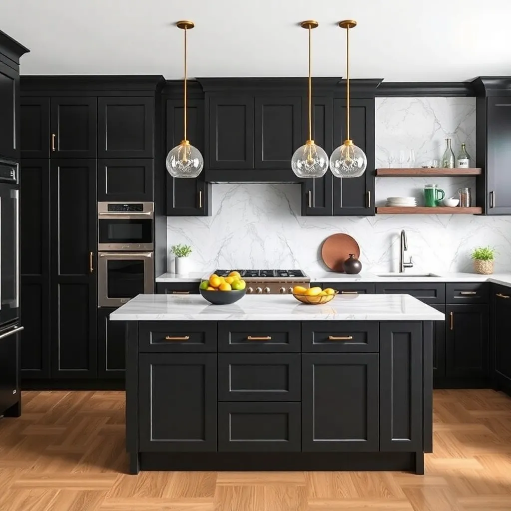 The Countertops For Kitchen With Black Cabinets White with Bold Veining 2