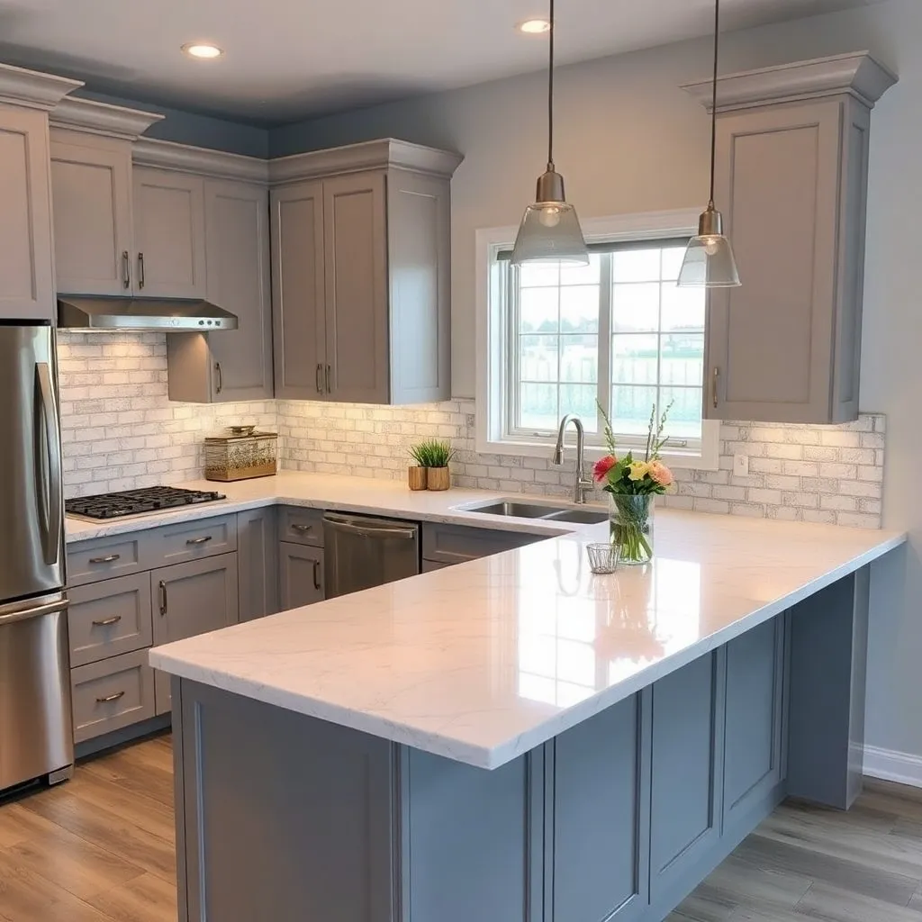 Quartz Countertops with Gray Cabinets 2